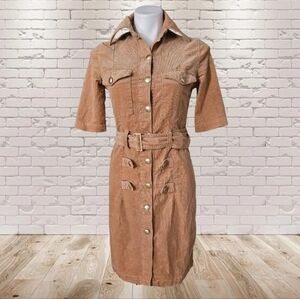 Moda International Tan  Corduroy Button-Up Dress Size 2